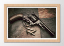 Cuadro enmarcado natural pistola vintage, arme, balas , guerra