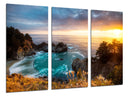 Tríptico paisaje playa, acantilado, atardecer