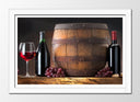 Cuadro enmarcado blanco bodegon vino con barril