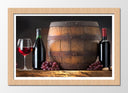 Cuadro enmarcado natural bodegon vino con barril