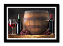 Cuadro enmarcado negro bodegon vino con barril