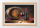Cuadro enmarcado natural bodegon copa de vino con barril