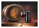 Lámina bodegon copa de vino con barril