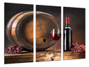 Tríptico bodegon copa de vino con barril