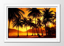 Cuadro enmarcado blanco paisaje playa con palmeras, atardecer, relax