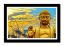 Cuadro enmarcado negro buda oriental ,escultura ,amarillo, relajacion, meditacion, zen