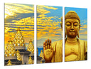 Tríptico buda oriental ,escultura ,amarillo, relajacion, meditacion, zen