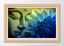 Cuadro enmarcado natural buda oriental ,azules, amarillos, relajacion, meditacion, zen
