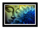 Cuadro enmarcado negro buda oriental ,azules, amarillos, relajacion, meditacion, zen