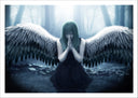 Lámina imagen angel de rodillas, alas abiertas, mujer, mistico