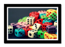 Cuadro enmarcado negro dados multicolores