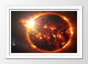 Cuadro enmarcado blanco bola de fuego, estrella, el espacio
