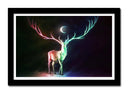 Cuadro enmarcado negro ciervo de noche, neon, animal, abstracto