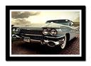 Cuadro enmarcado negro coche vintage, cadillac antiguo, retro