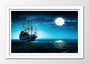 Cuadro enmarcado blanco barco pirata en el mar, anochecer,carabela, barco antiguo