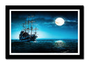 Cuadro enmarcado negro barco pirata en el mar, anochecer,carabela, barco antiguo