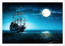 Lámina barco pirata en el mar, anochecer,carabela, barco antiguo