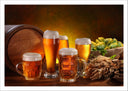 Lámina bodegon jarras de cerveza, lupulo