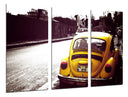 Tríptico Beatle, Coche Escarabajo Amarillo, Coche Vintage