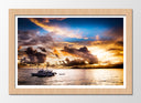 Cuadro enmarcado natural paisaje barco en el mar, atardecer