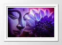 Cuadro enmarcado blanco buda oriental ,morado ,cara ,relajacion, meditacion ,zen