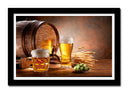 Cuadro enmarcado negro bodegon jarras de cerveza, lupulo