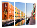 Tríptico Canal de Venecia, Italia, gondola, edificio de colores