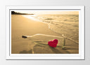Cuadro enmarcado blanco botella en la playa, atardecer, corazon,amor