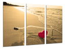 Tríptico botella en la playa, atardecer, corazon,amor