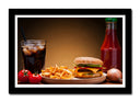 Cuadro enmarcado negro hamburguesa con patatas y refresco