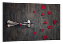 Cuadro amor vintage, tenedores, corazones rojos