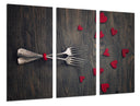 Tríptico amor vintage, tenedores, corazones rojos