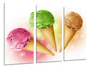 Tríptico helados de colores, cucurucho, verano
