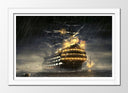 Cuadro enmarcado blanco paisaje barco sobre el mar en la noche,carabela, barco antiguo , pirata