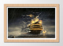 Cuadro enmarcado natural paisaje barco sobre el mar en la noche,carabela, barco antiguo , pirata