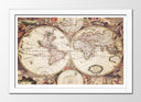 Cuadro enmarcado blanco mapamundi antiguo, tonod marrones