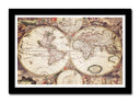 Cuadro enmarcado negro mapamundi antiguo, tonod marrones