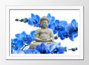 Cuadro enmarcado blanco buda oriental, ramas, azul escultura ,relajacion, meditacion, zen
