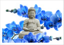 Lámina buda oriental, ramas, azul escultura ,relajacion, meditacion, zen