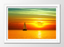 Cuadro enmarcado blanco barco de vela en puesta de sol, mar, atardecer