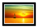 Cuadro enmarcado negro barco de vela en puesta de sol, mar, atardecer