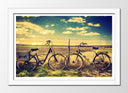Cuadro enmarcado blanco paisaje bicicletas, vintage, campo