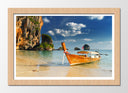 Cuadro enmarcado natural paisaje tropical barca en la playa, mar,rocas,paraiso