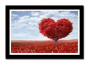 Cuadro enmarcado negro Paisaje Pradera Arbol corazon Rojo,naturaleza