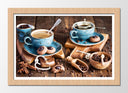 Cuadro enmarcado natural tazas de café, desayuno, dulce