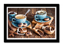 Cuadro enmarcado negro tazas de café, desayuno, dulce