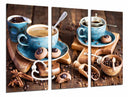 Tríptico tazas de café, desayuno, dulce