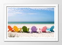 Cuadro enmarcado blanco paisaje tumbonas en la playa, hamacas, colores, vacaciones, mar