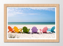 Cuadro enmarcado natural paisaje tumbonas en la playa, hamacas, colores, vacaciones, mar