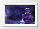 Cuadro enmarcado blanco buda oriental, morado ,escultura ,relajacion ,meditacion ,zen